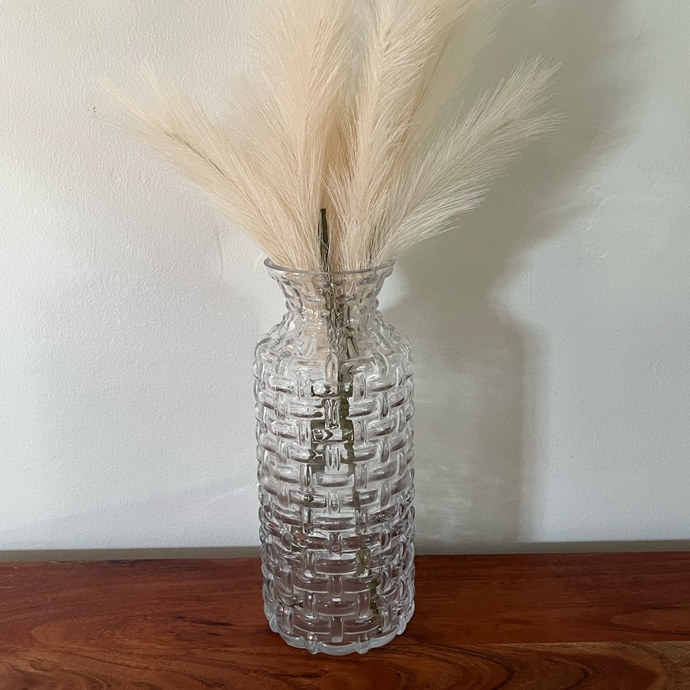✨ Tall Clear Textured Glass Cylinder Vase Boho Wedding Table Kitchen Decor